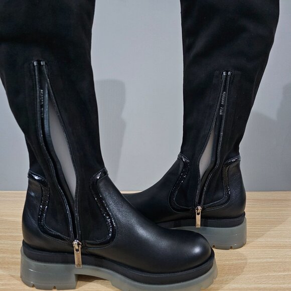 Aquatalia Drew Tall Boot Knee High Combat Naplak Suede Leather Weatherproof 7.5 - Picture 4 of 15